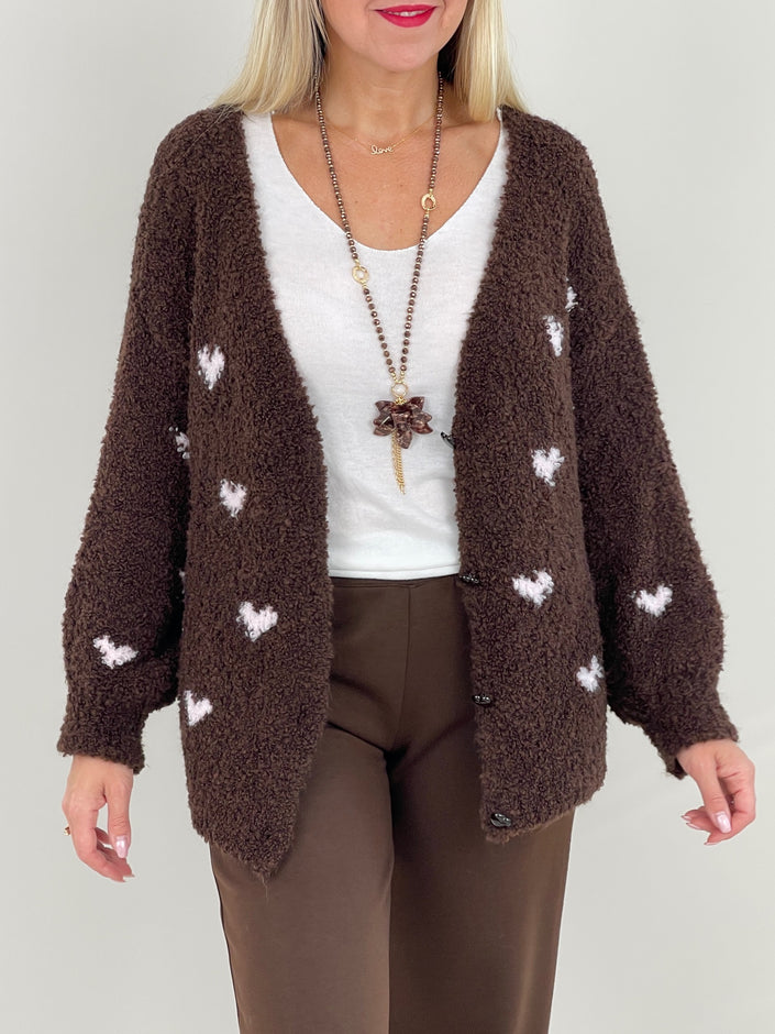 Cardigan Bouclé Herzmuster in Mokka Artikel 6369