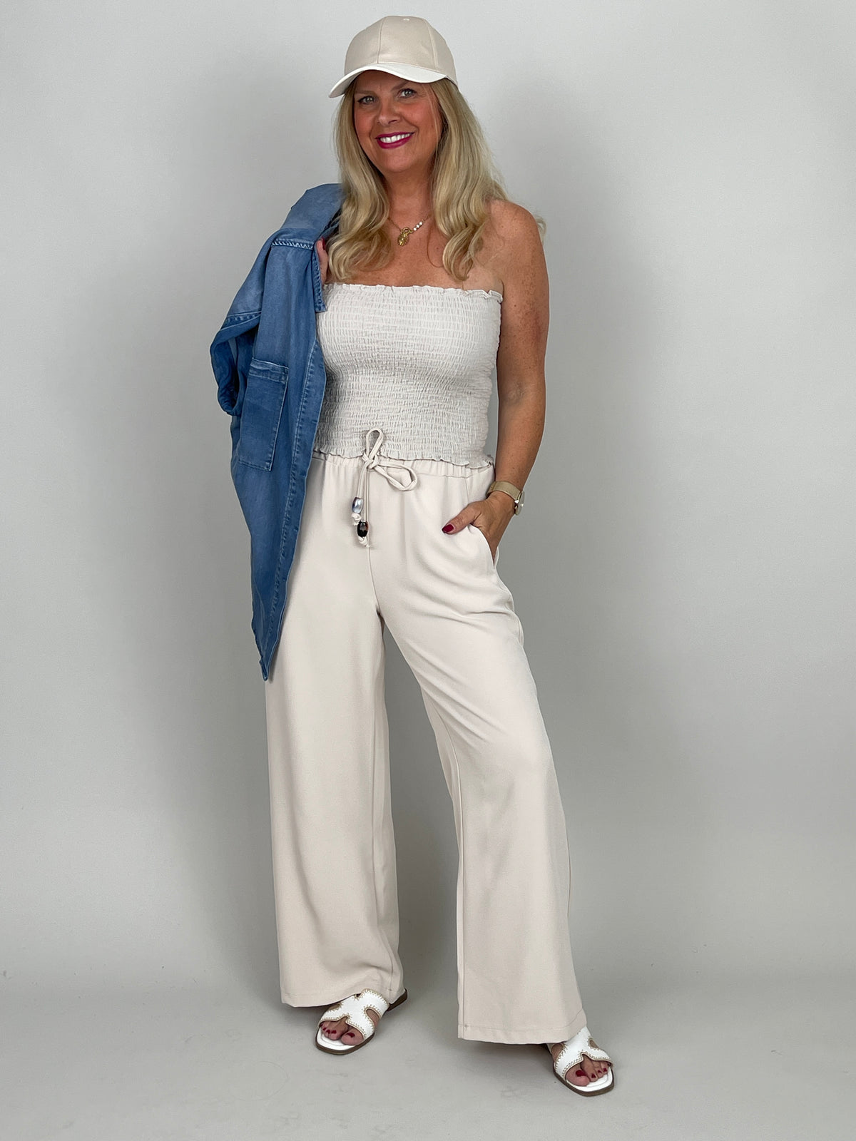 Bandeau-Top gesmokt Uni in Beige