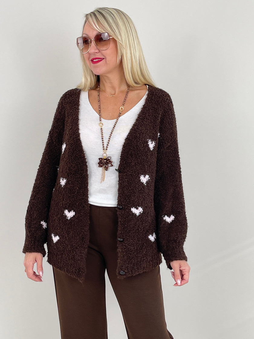 Cardigan Bouclé Herzmuster in Mokka Artikel 6369