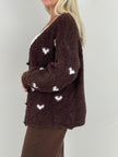 Cardigan Bouclé Herzmuster in Mokka Artikel 6369