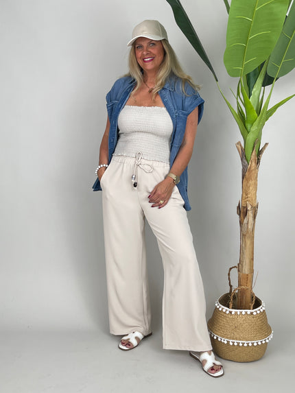 Bandeau-Top gesmokt Uni in Beige