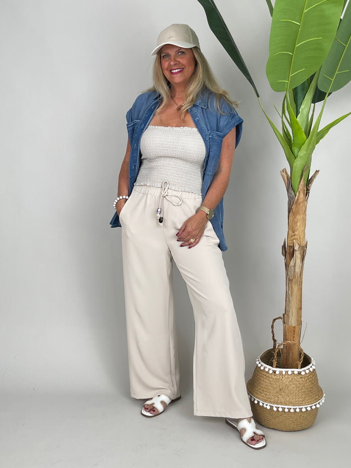 Bandeau-Top gesmokt Uni in Beige