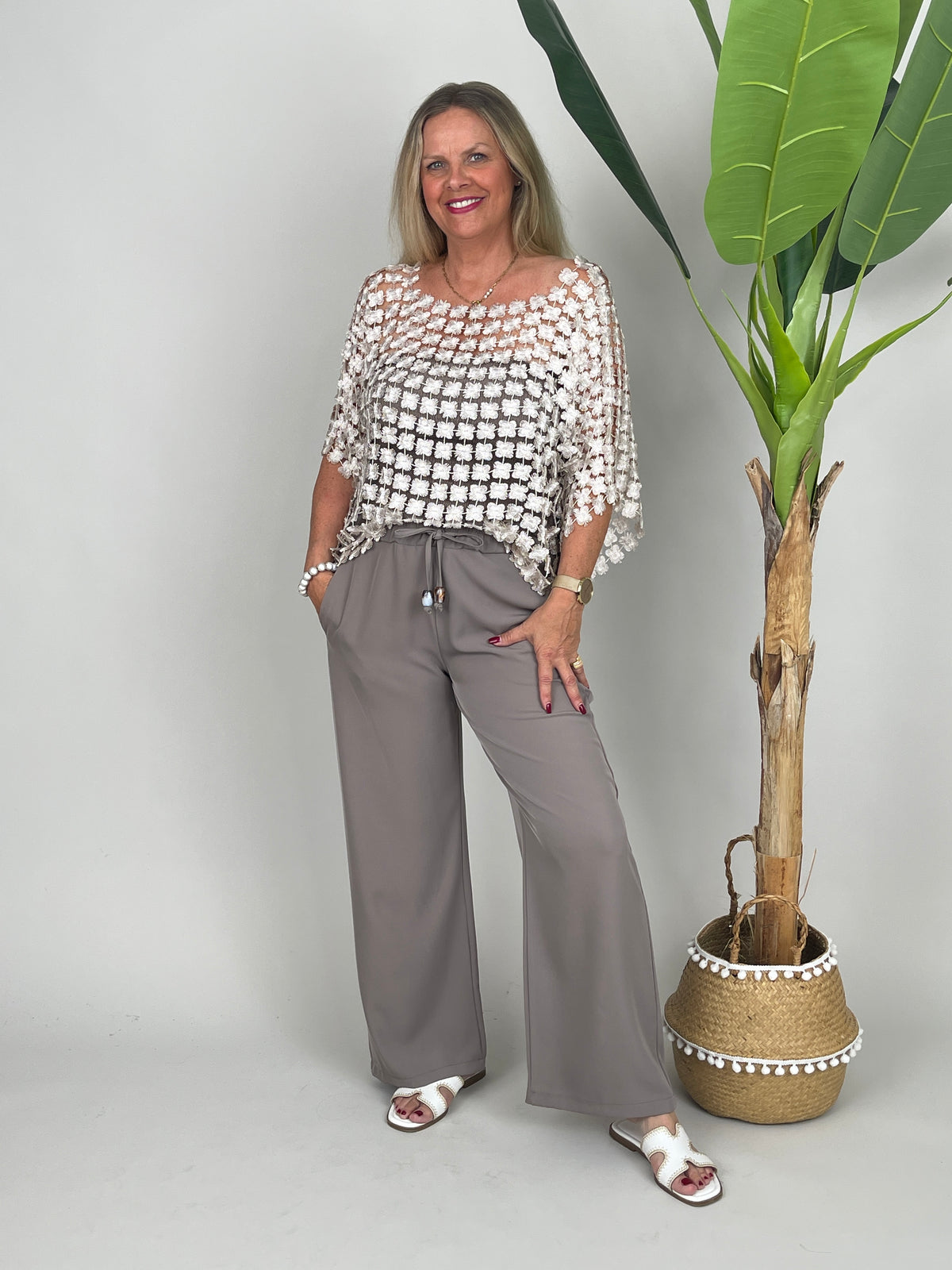 Bandeau-Top gesmokt Uni in Taupe