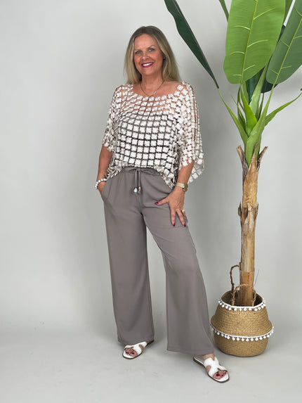 Bandeau-Top gesmokt Uni in Taupe
