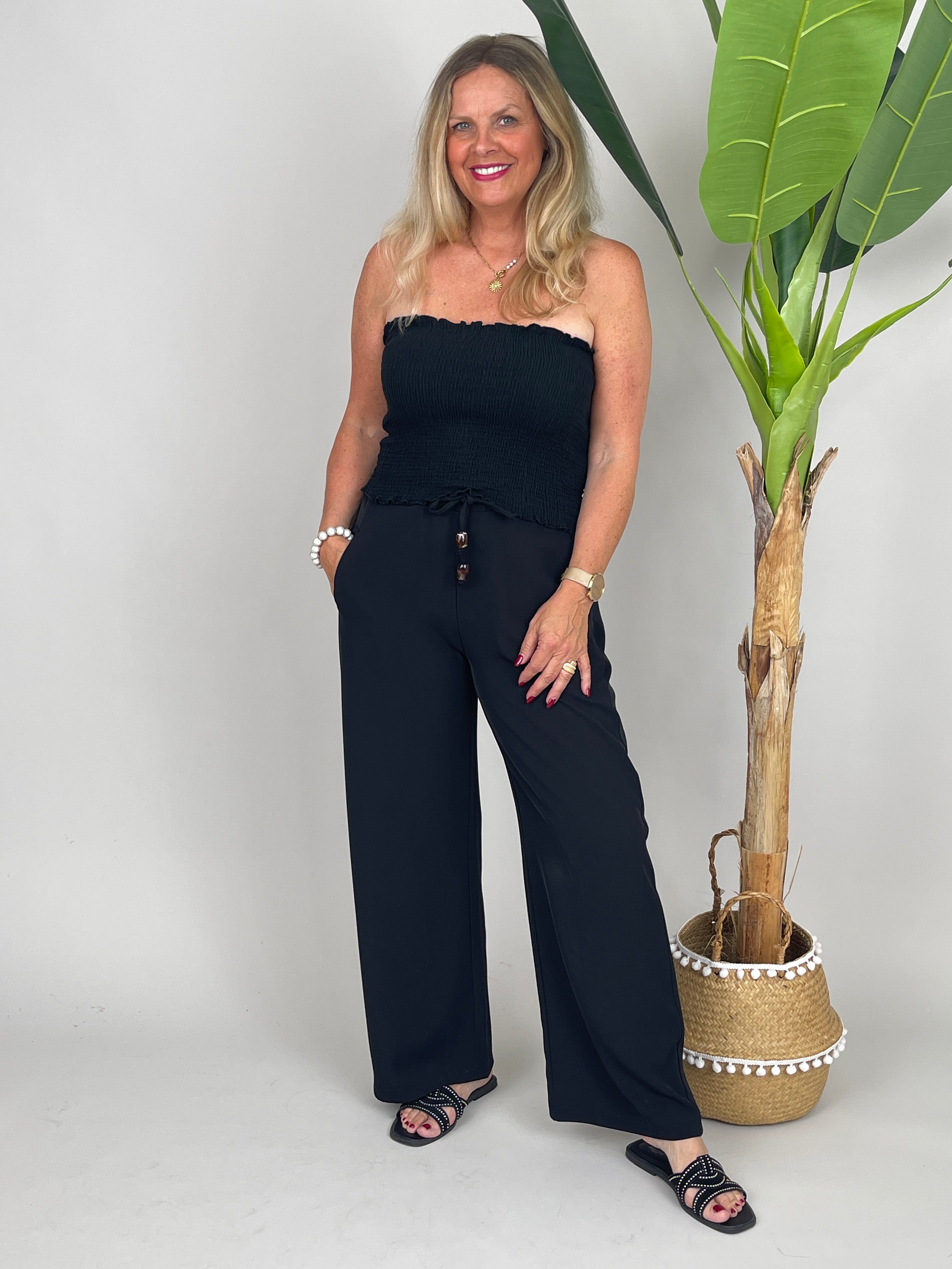 Bandeau-Top gesmokt  Uni in Schwarz