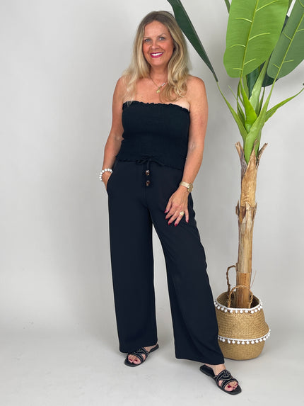 Bandeau-Top gesmokt  Uni in Schwarz
