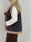 Weste Teddyfell und Lederoptik Braun Art. 6345
