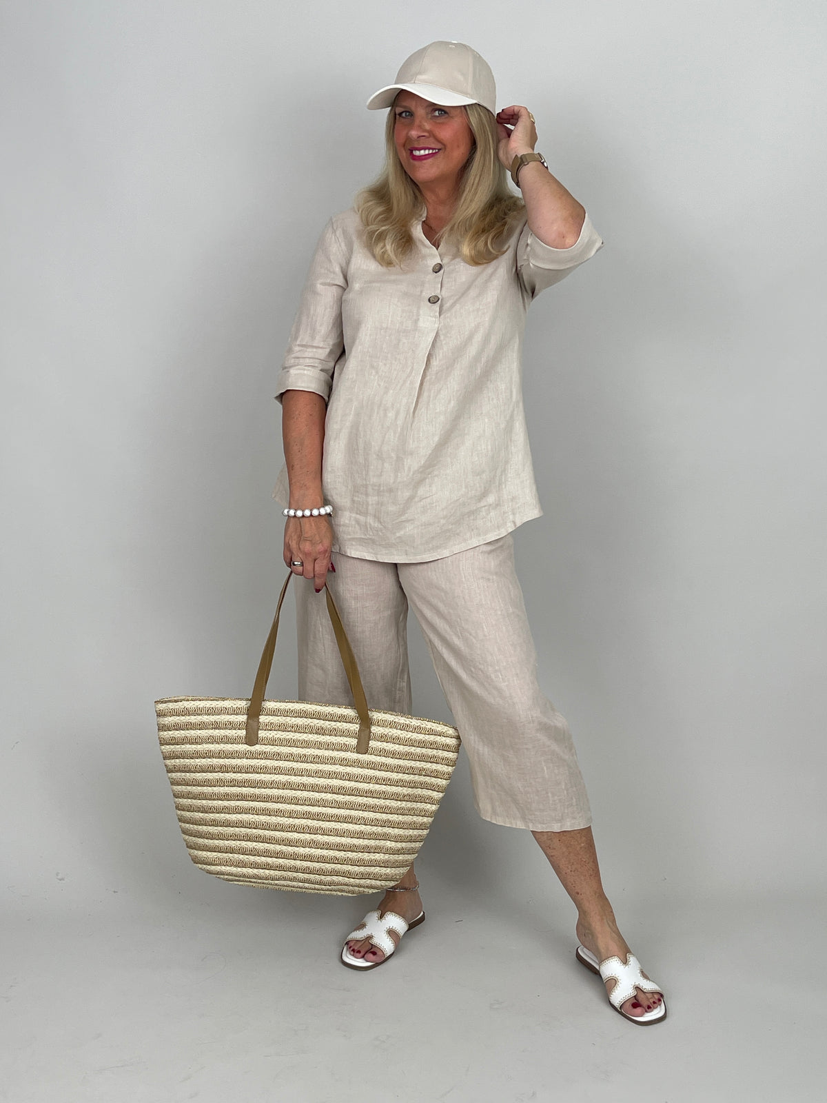 Kurze Culotte Leinen in Beige