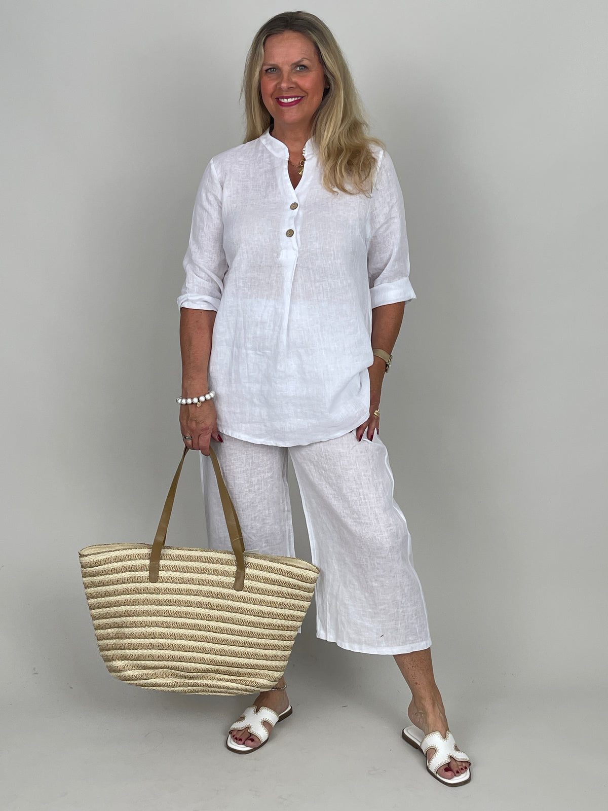 Kurze Culotte Leinen in Weiß