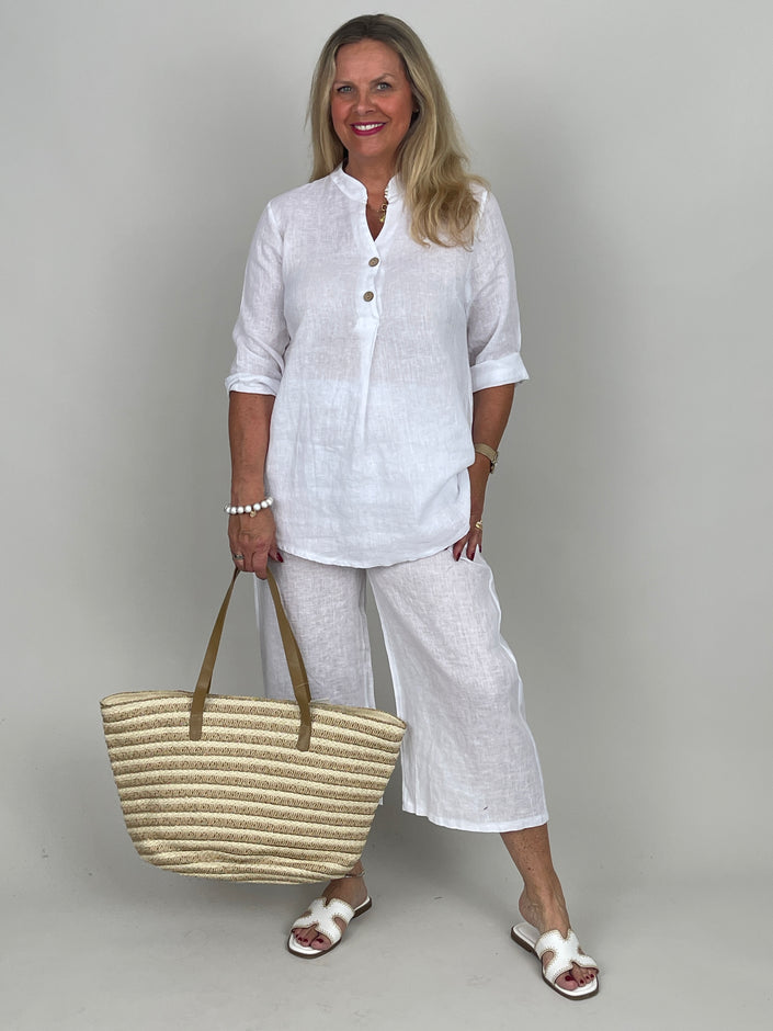 Kurze Culotte Leinen in Weiß