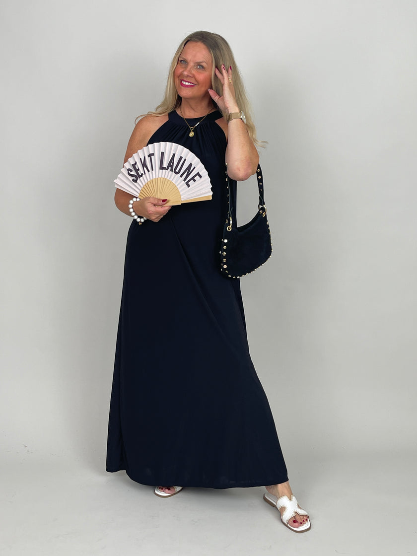 Neckholder-Kleid Maxi Uni in Schwarz