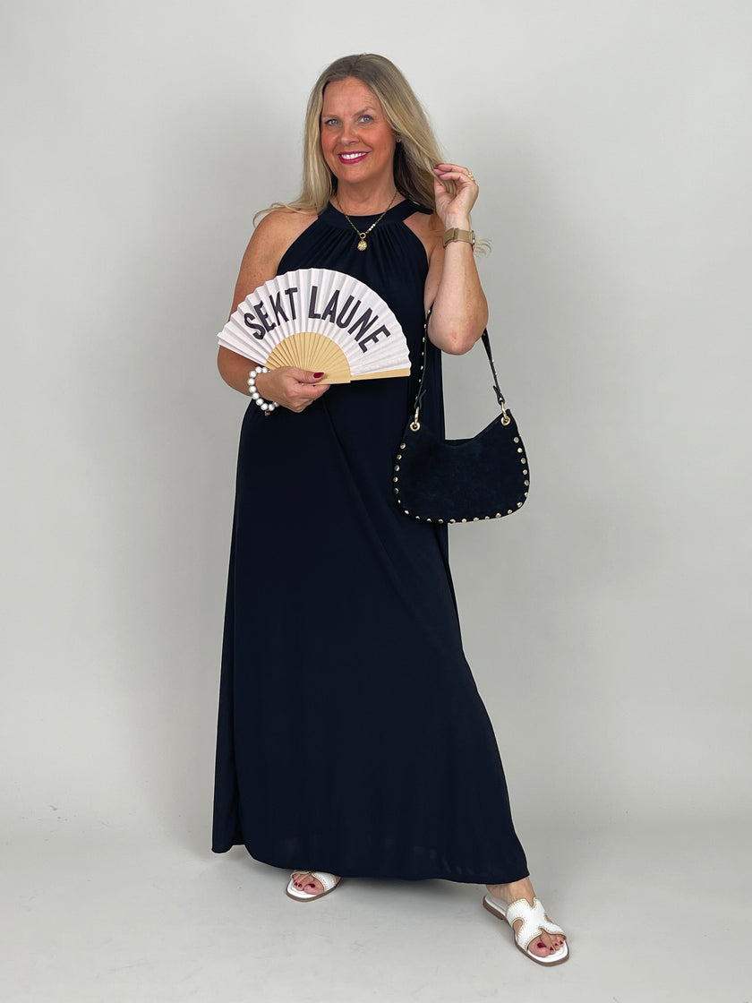 Neckholder-Kleid Maxi Uni in Schwarz