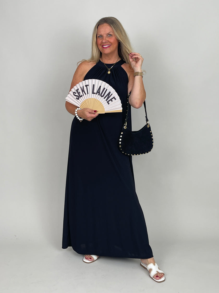 Neckholder-Kleid Maxi Uni in Schwarz