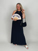Neckholder-Kleid Maxi Uni in Schwarz