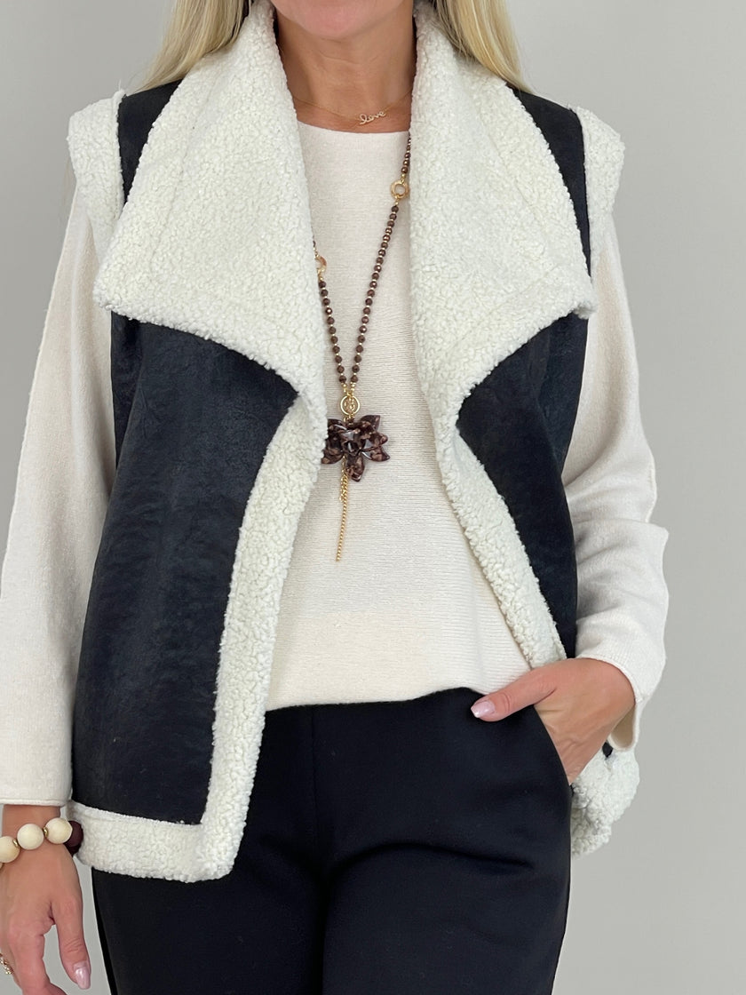 Weste Teddyfell und Lederoptik Creme Art. 6346