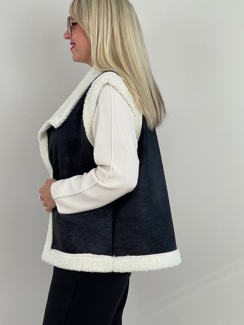 Weste Teddyfell und Lederoptik Creme Art. 6346