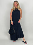 Neckholder-Kleid Maxi Uni in Schwarz