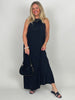 Neckholder-Kleid Maxi Uni in Schwarz