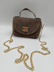 Kleine Ledertasche goldene Details in Taupe