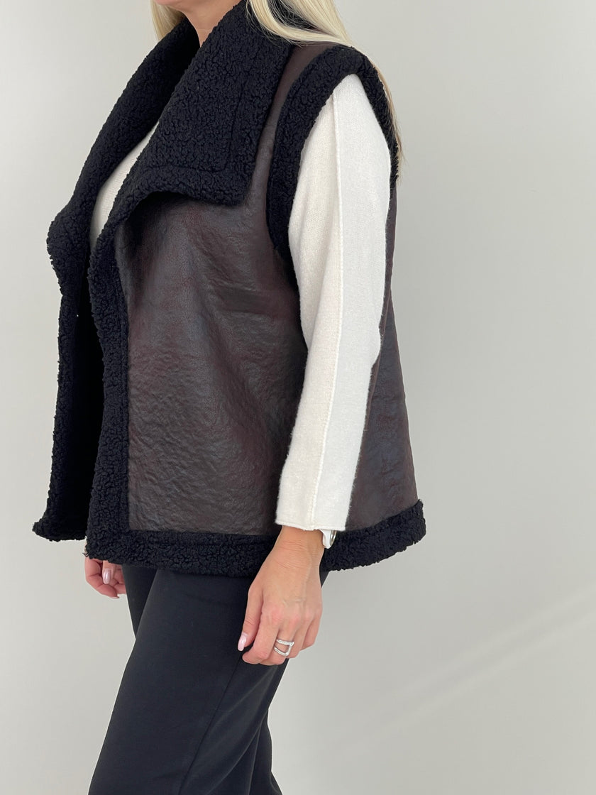 Weste Teddyfell und Lederoptik Schwarz Art. 6347