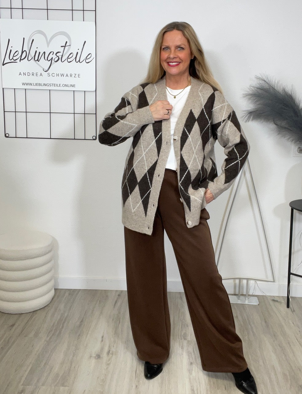 Cardigan Rauten Muster in Mokka/Beige Art. 6613