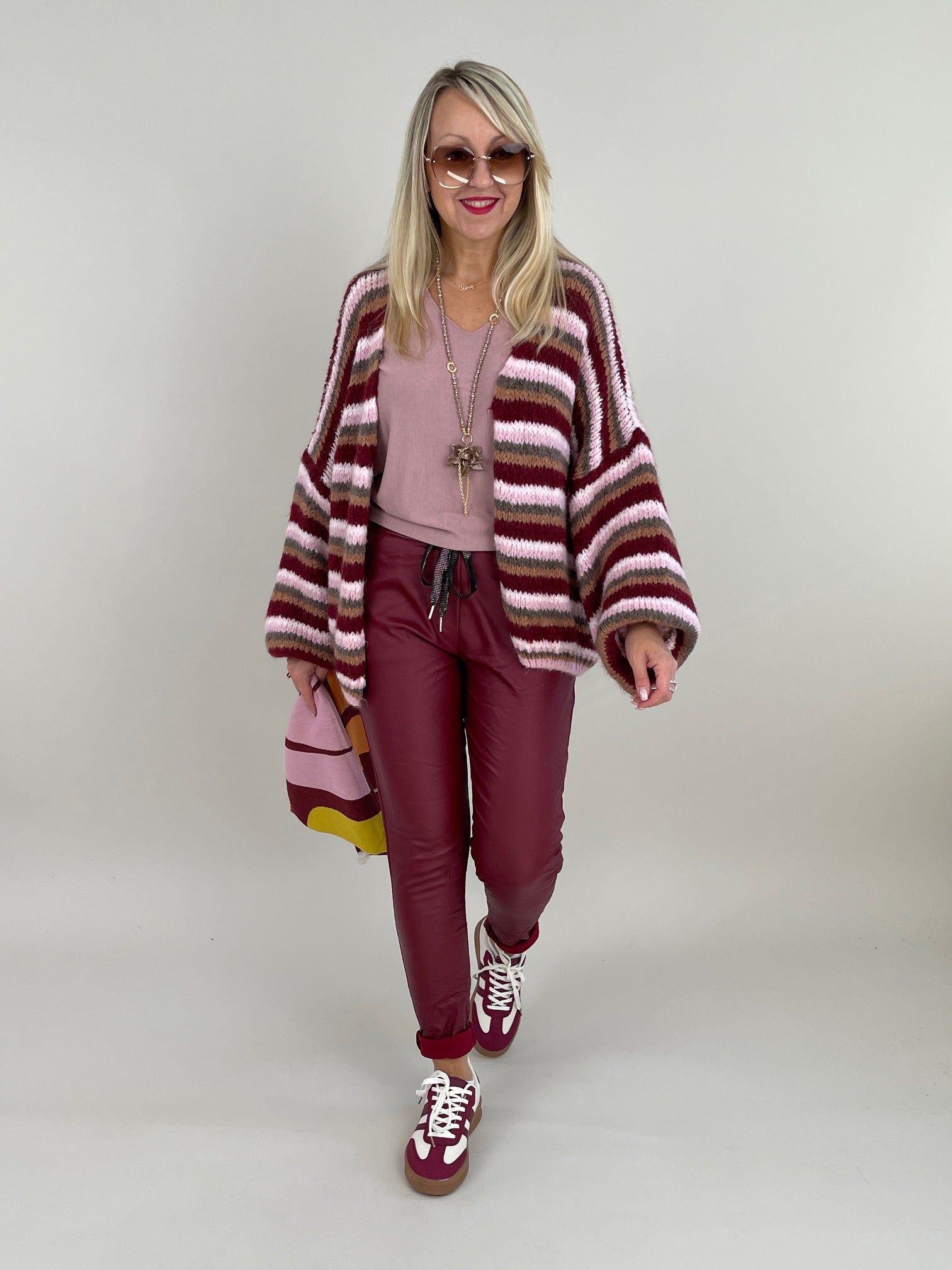 Cardigan Streifen in Bordeaux/Rosa Artikel 6363