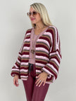 Cardigan Streifen in Bordeaux/Rosa Artikel 6363