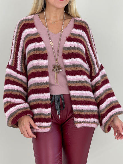 Cardigan Streifen in Bordeaux/Rosa Artikel 6363