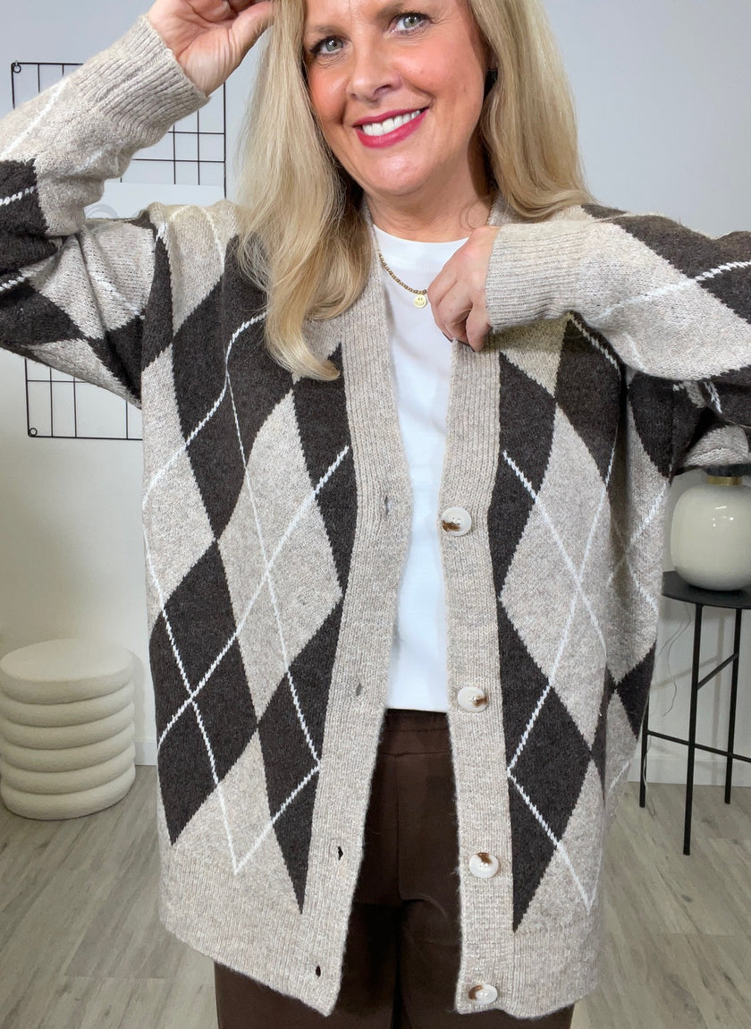 Cardigan Rauten Muster in Mokka/Beige Art. 6613