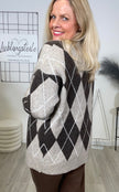 Cardigan Rauten Muster in Mokka/Beige Art. 6613