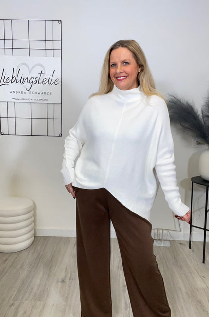 Pullover Uni Fledermaus-Ärmel in Offwhite
