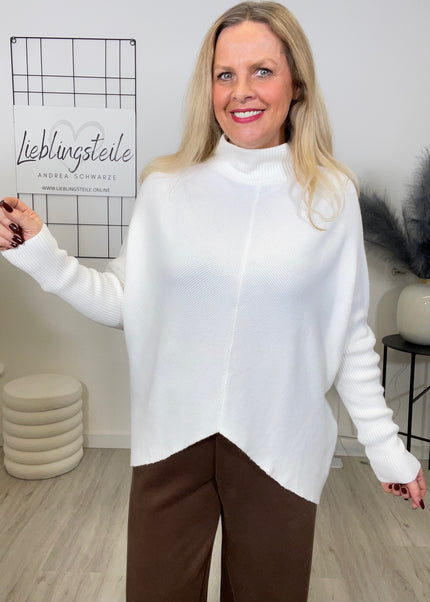 Pullover Uni Fledermaus-Ärmel in Offwhite
