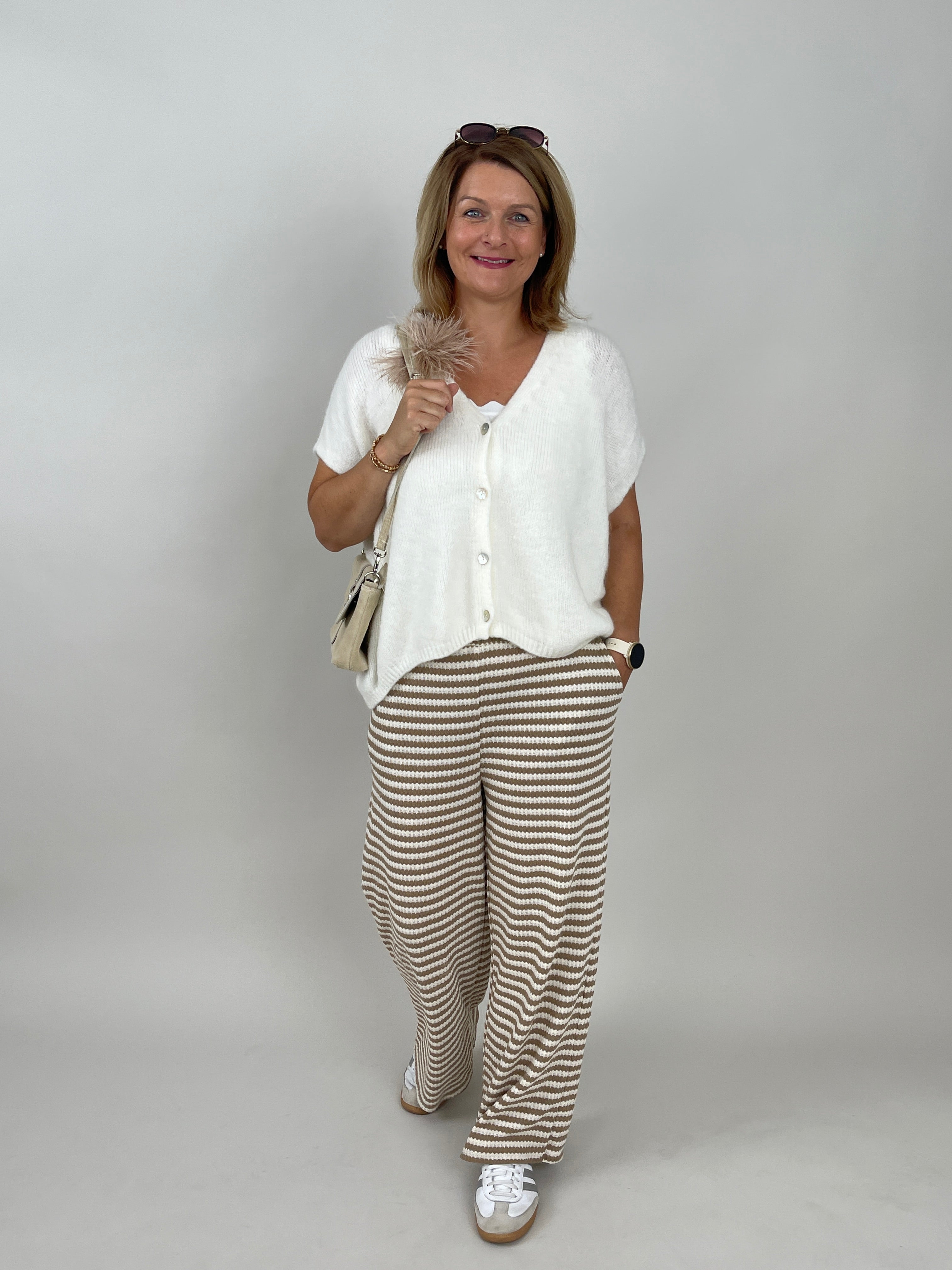 Strickhose Streifen in Camel