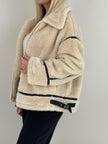 Jacke Kunstfell Lederoptik-Details in Beige Art. 6388
