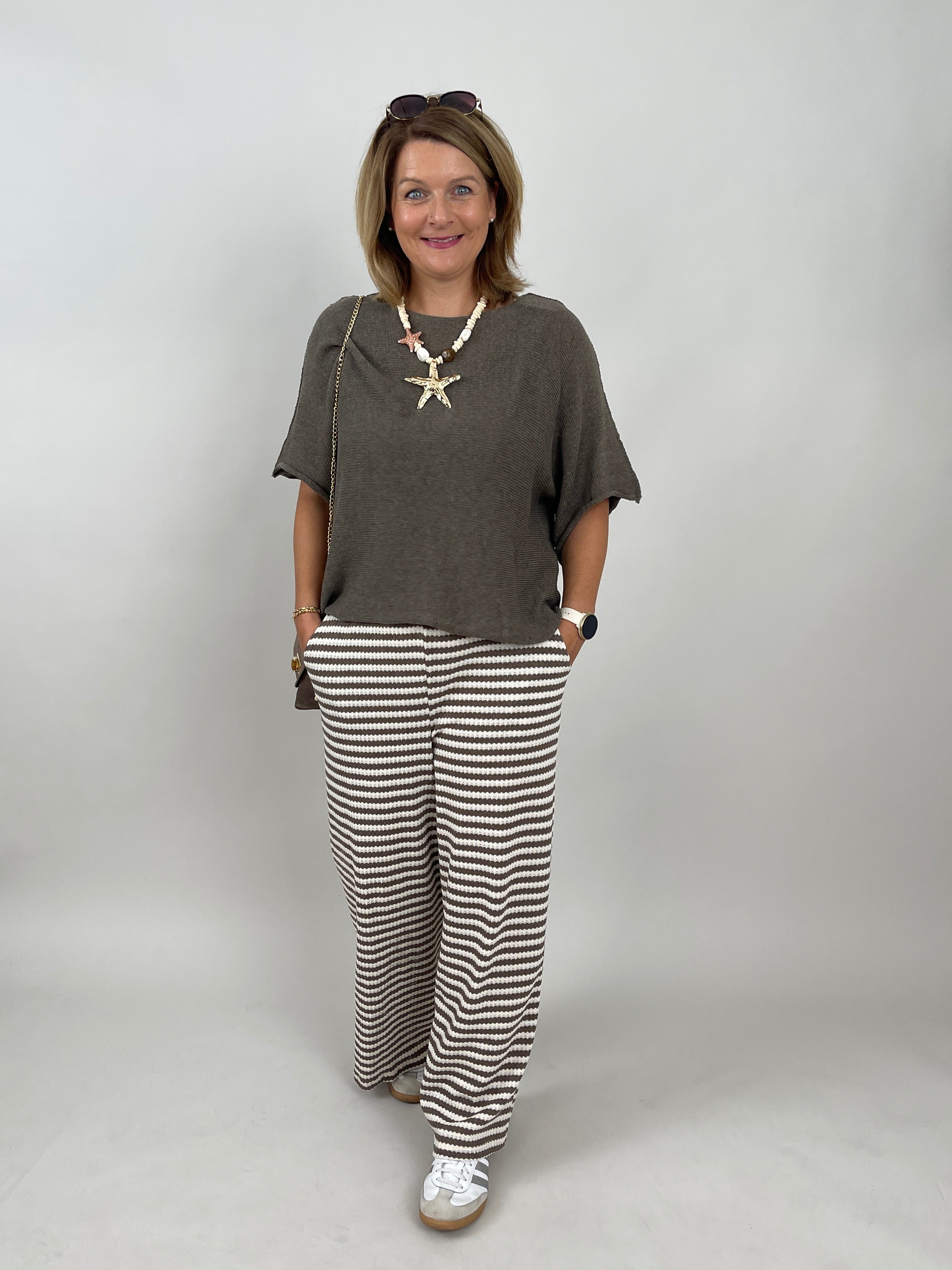 Strickhose Streifen in Taupe