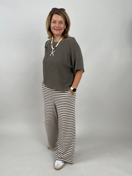 Strickhose Streifen in Taupe
