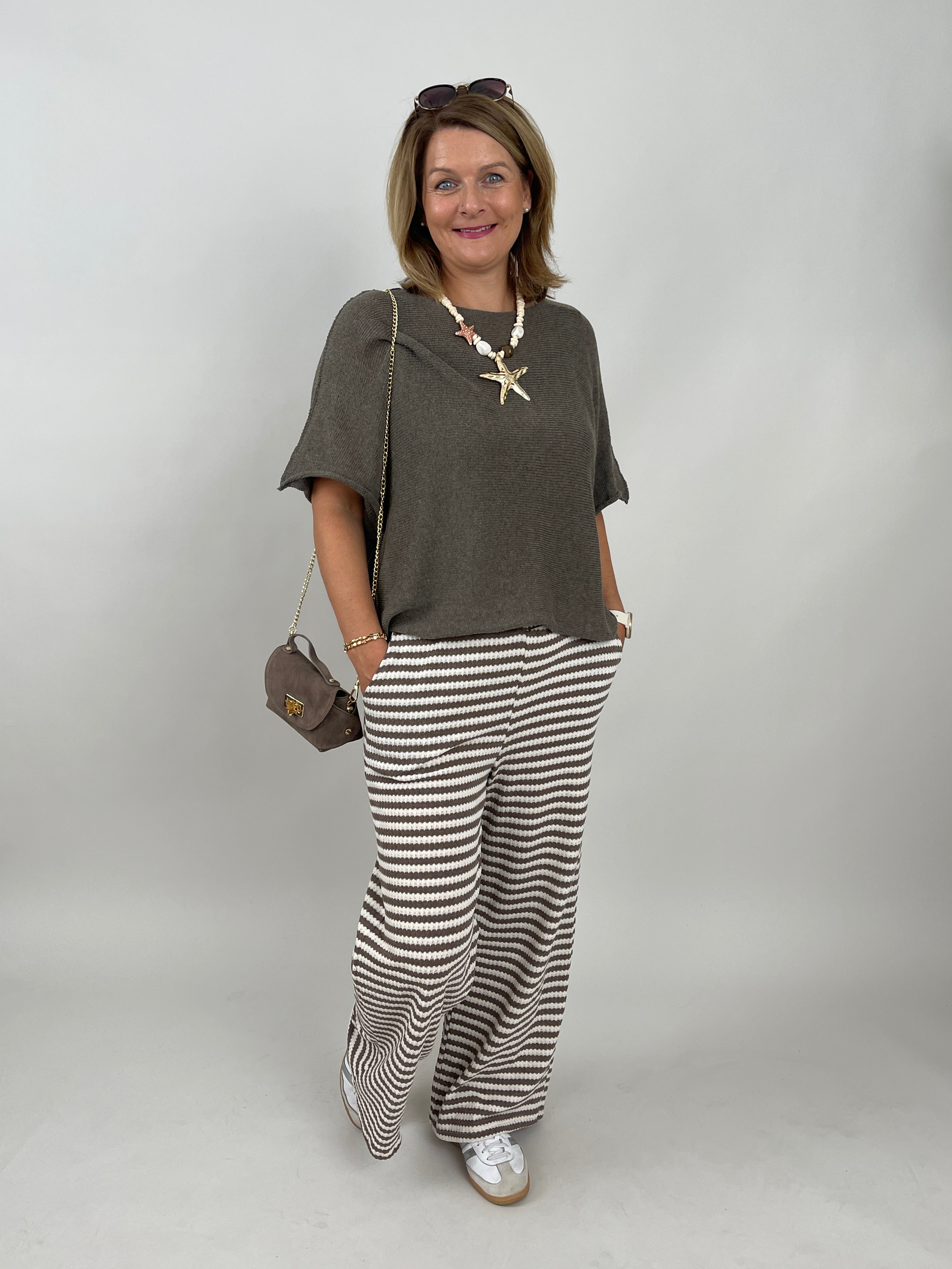 Strickhose Streifen in Taupe