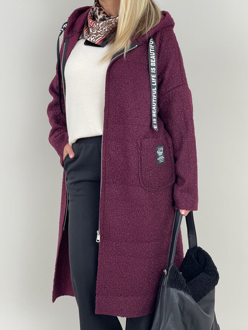 Mantel Bouclé in Pflaume Art. 6418