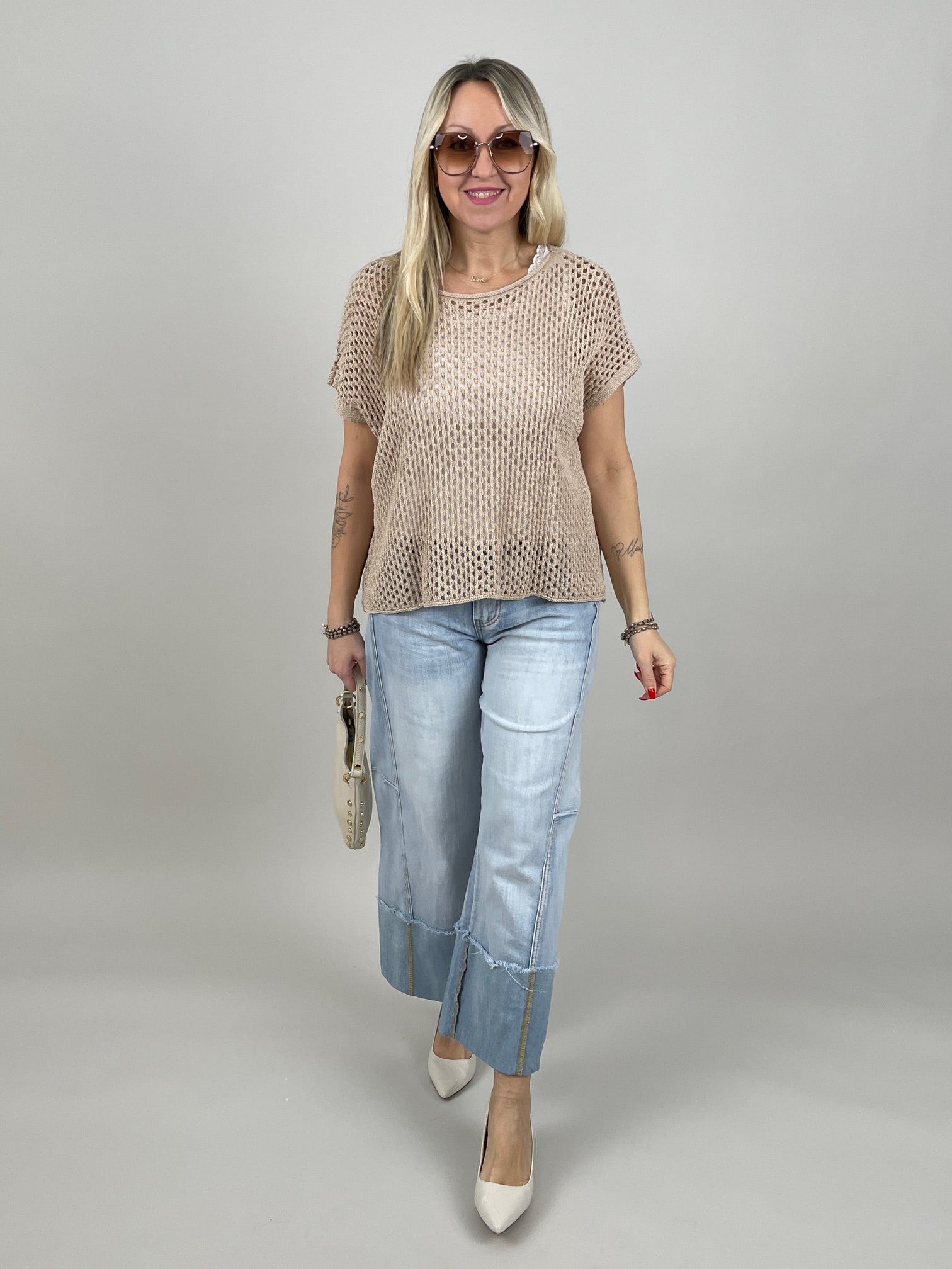 Netzpullover Kurzarm in Taupe Artikel 6975
