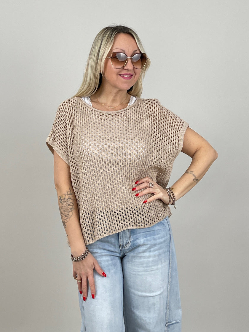 Netzpullover Kurzarm in Taupe Artikel 6975