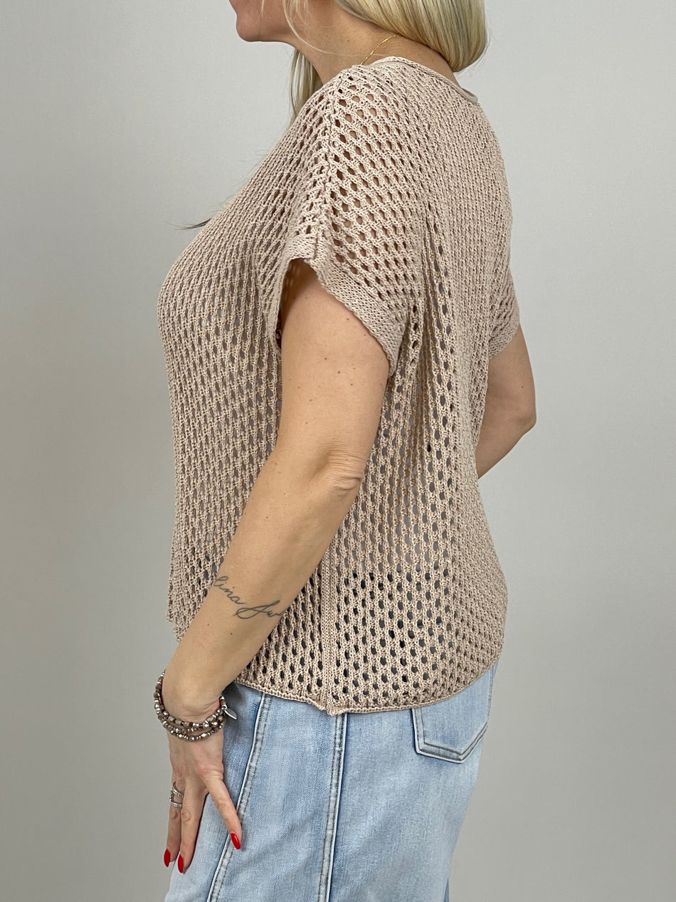 Netzpullover Kurzarm in Taupe Artikel 6975