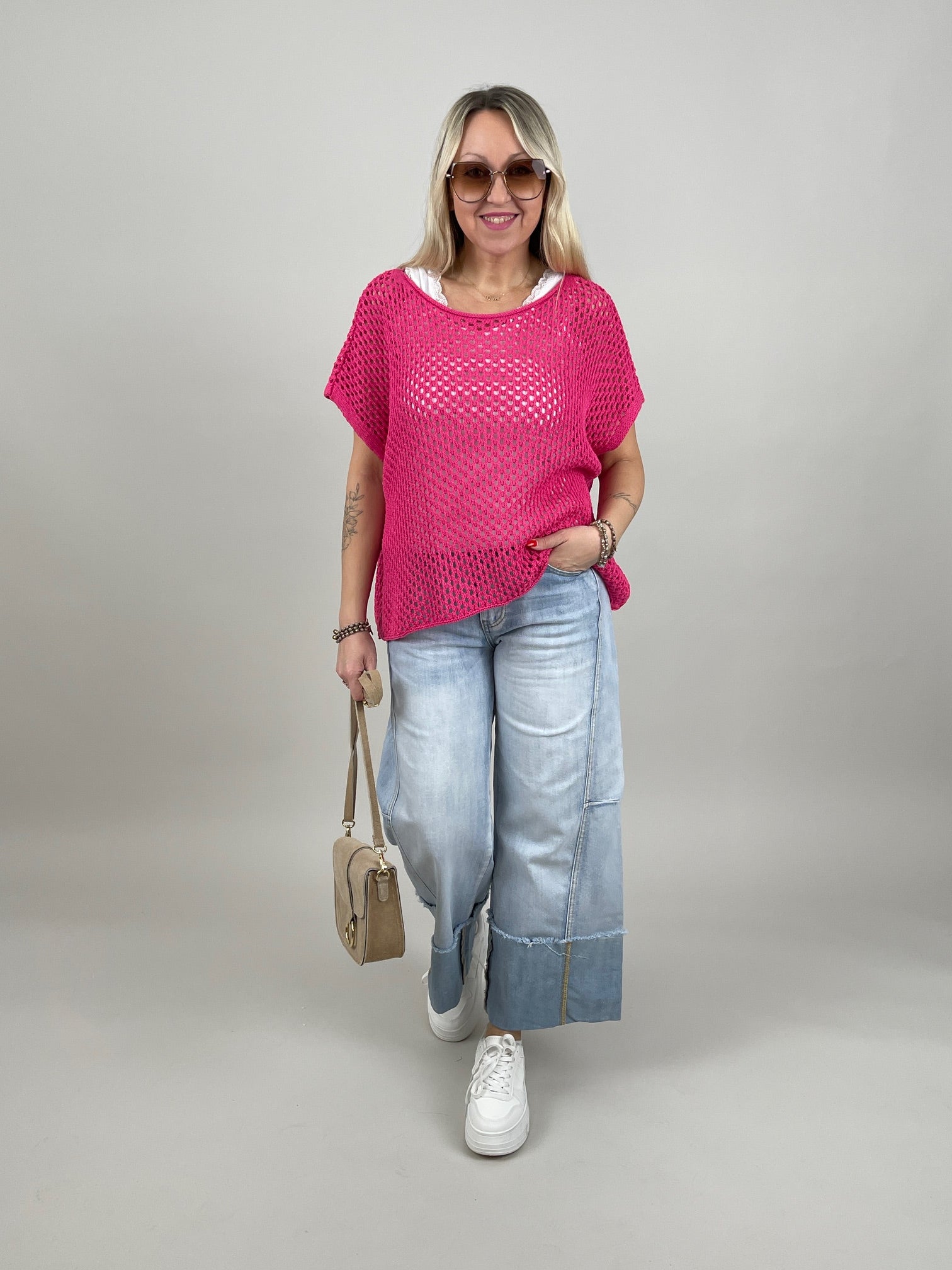 Netzpullover Kurzarm in Pink Artikel 6976