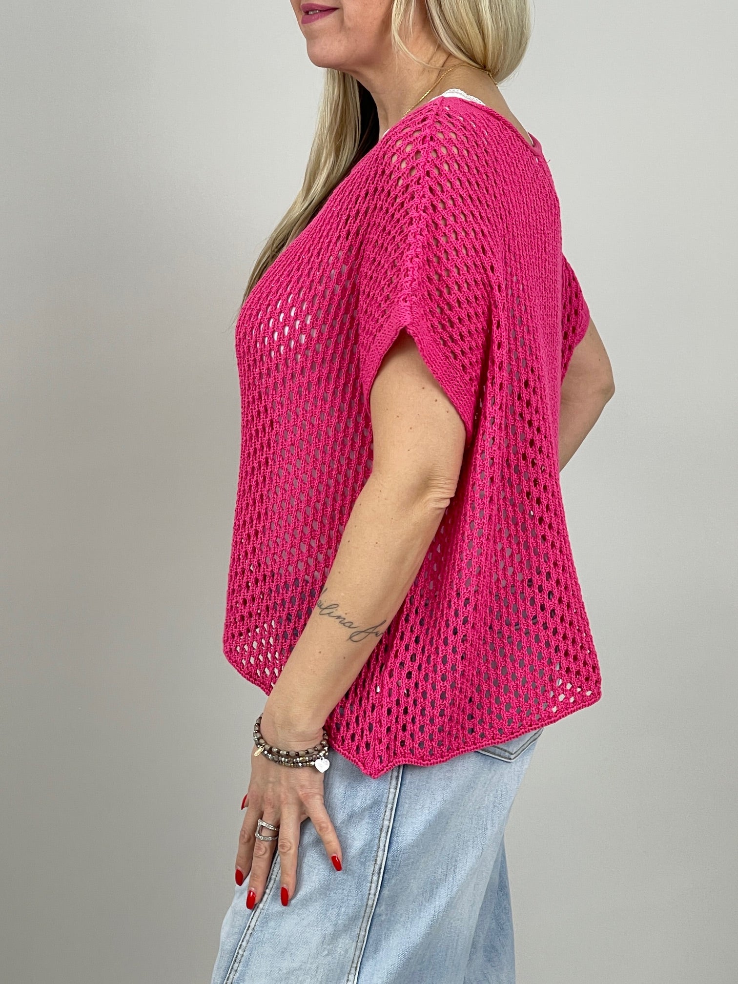 Netzpullover Kurzarm in Pink Artikel 6976