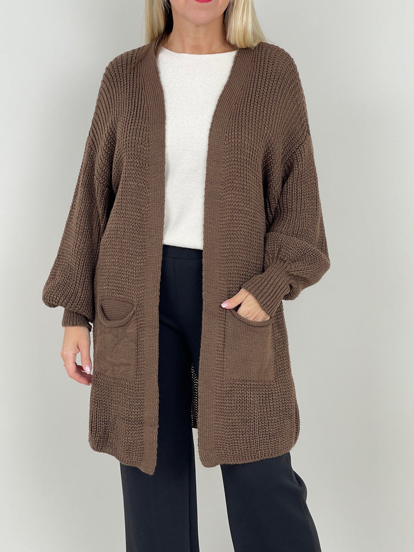 Cardigan Ballon-Ärmel in Mokka  Artikel 6421