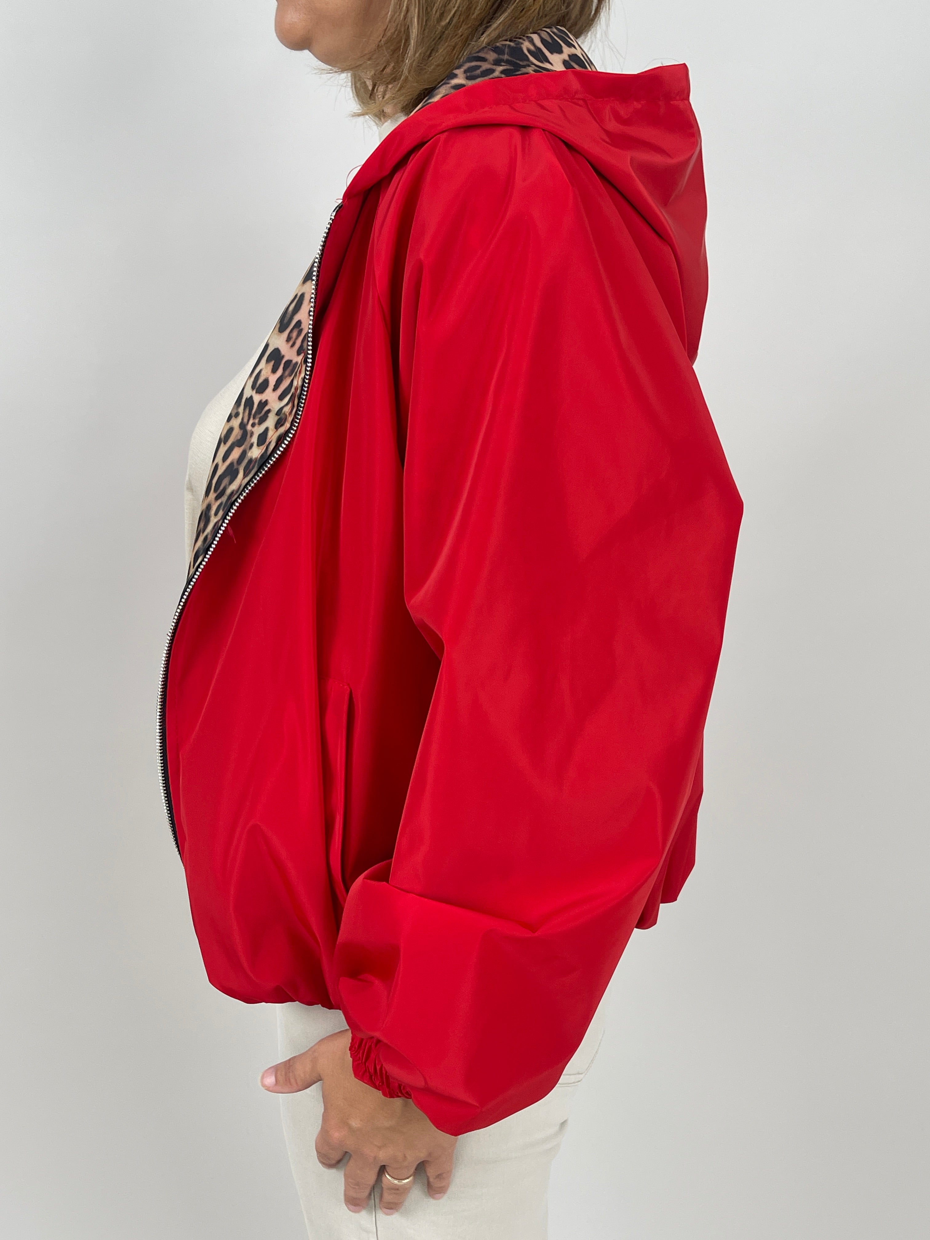 Wendejacke mit Leo-Design in Rot
