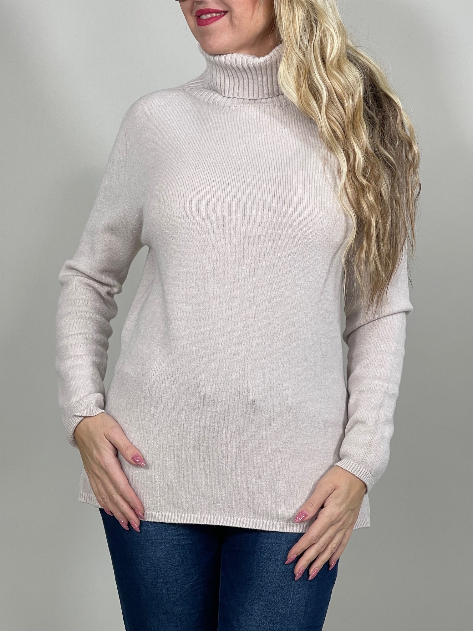 B-WARE Pullover mit Rollkragen Uni in Beige Artikel 5454