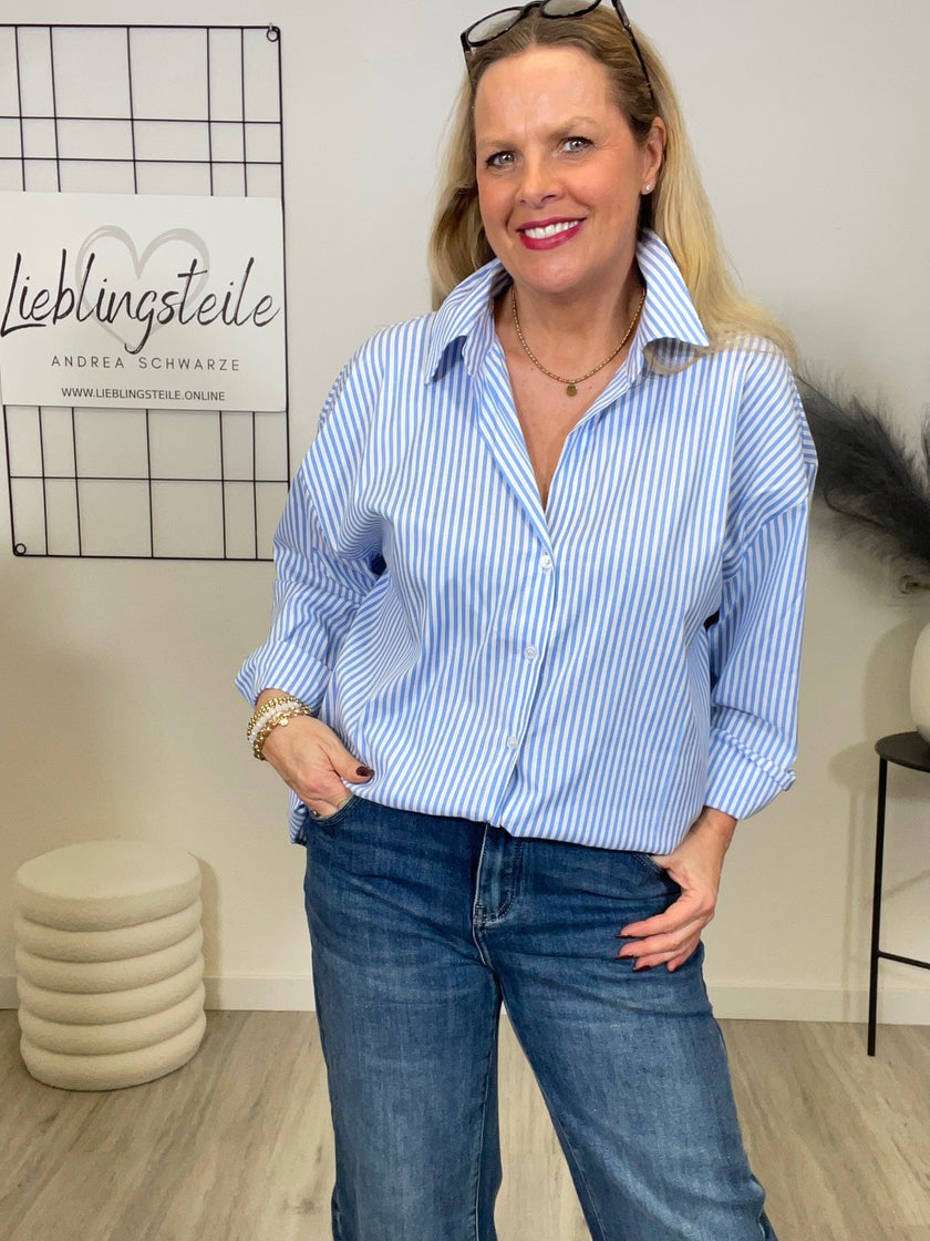 Bluse Streifen mit Rücken-Bestickung Art. 6701