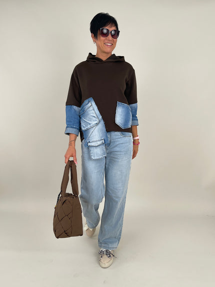 Hoodie mit Jeans-Details in Mokka Art. 6383