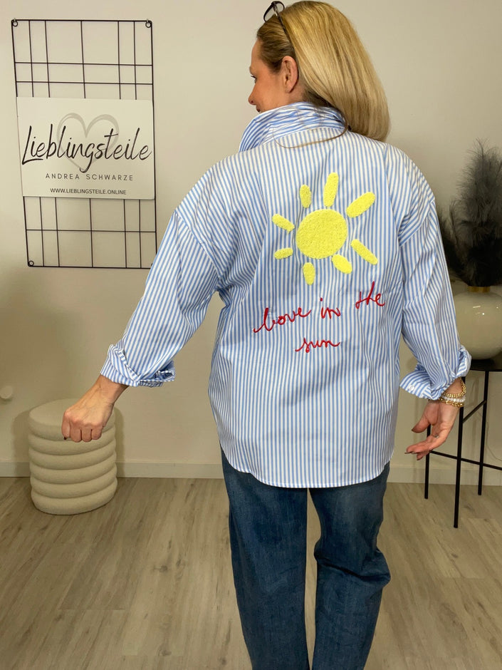 Bluse Streifen mit Rücken-Bestickung Art. 6701