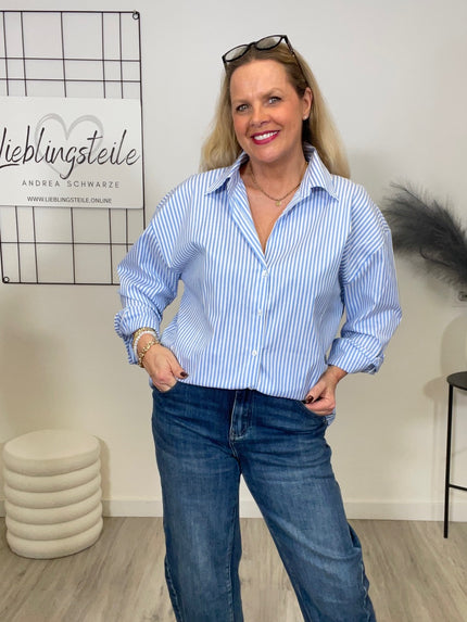 Bluse Streifen mit Rücken-Bestickung Art. 6701